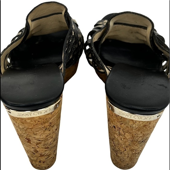 Jimmy Choo Women’s Snakeskin Embossed Leather and Cork Slide Wedge Sandals - Picture 2 of 16